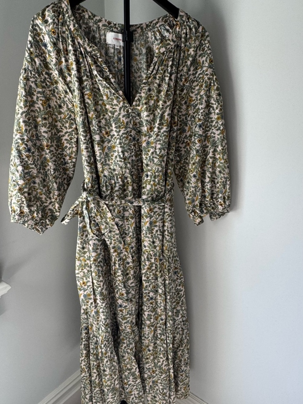 XiRENA Green Cream Floral Wrap Maxi Dress with Tie Waist
